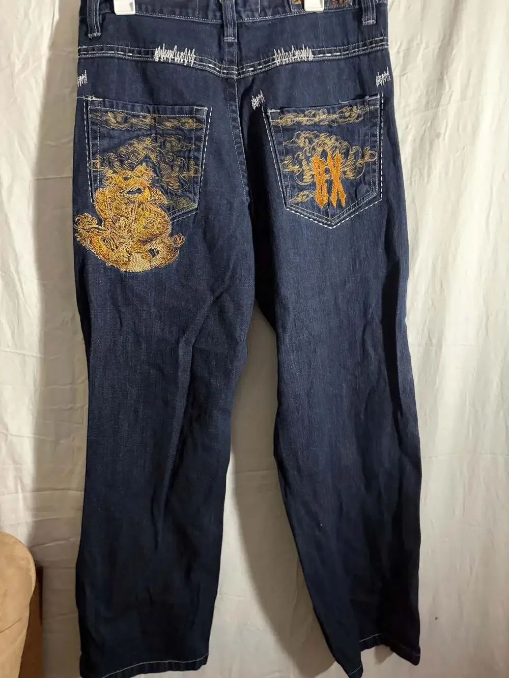 Brooklyn Xpress Clothing Co. Men's Embroidered Baggy Denim Jeans